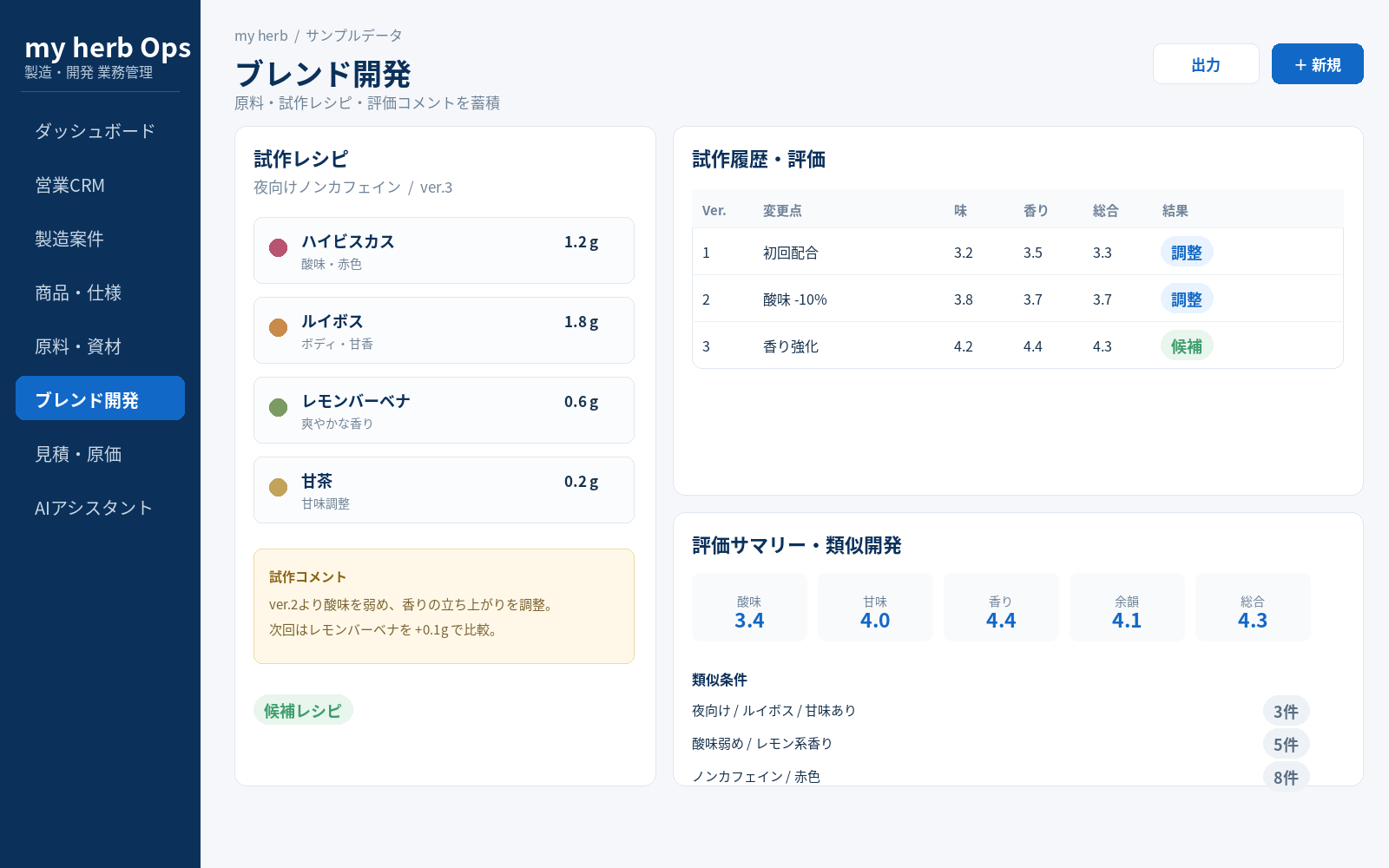 ブレンド開発システムの公開用サンプル画面